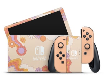 Nintendo Switch OLED Model Skin Wrap Premium Vinile Arancione Hippy Boho Flowers