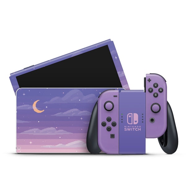 Nintendo Switch OLED Model Skin Wrap Premium Vinyl Purple Pink Pixel Moon