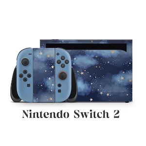 Vinyle haut de gamme, modèle Skin Wrap pour Nintendo Switch 2, bleu pastel, ciel étoilé, étoiles
