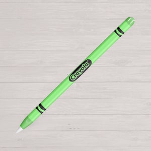 Puede incluir: Un Apple Pencil verde con un logotipo de Crayola y rayas negras en el lateral.