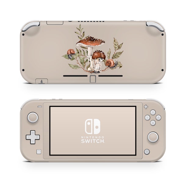 Nintendo Switch Lite Skin Wrap Premium Vinyl Mushroom Grey Brown Cottagecore Leaves