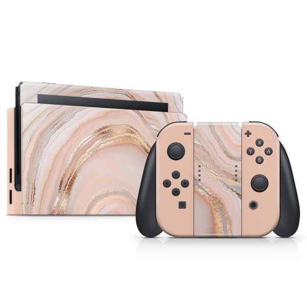 Nintendo Switch Skin Wrap Premium 3M Decal Vinyl Peach Gold Marble