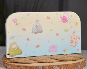 Cover frontale per dock Nintendo Switch, accessorio scorrevole con supporto, grazioso collage a tema crema e blu, Switch 2 OLED e originale con slot per schede.