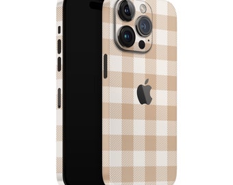 iPhone Skin 13 / 14/15 Pro , Plus , Max , Skin Wrap Cover vinyle 3M de qualité supérieure Vichy marron