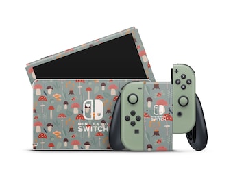 Nintendo Switch OLED Model Skin Wrap Premium Vinyl Woodland Sage Green Neutral Autumn Mushroom Cover