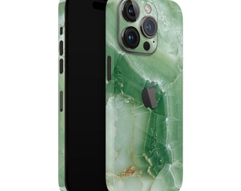 iPhone Skin 13 / 14/15 Pro , Plus , Max , Skin Wrap Cover Vinyle 3M de qualité supérieure vert marbre pierre