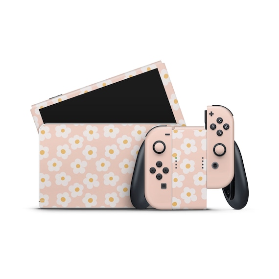 Nintendo Switch OLED Model Skin Wrap Premium Vinyl Pastel Pink Flower Daisy
