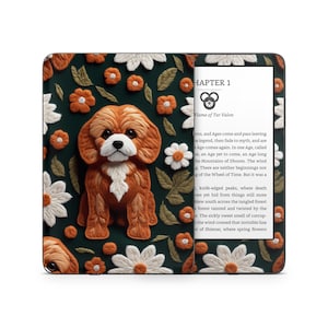 Amazon Kindle Skin Wrap Cover Premium Quality Decal 3 M Vinyl Cavapoo Dog Blommig Broderad Patch Design