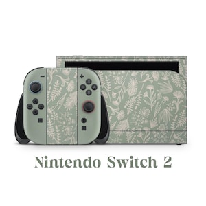 Nintendo Switch 2 Modellskin Wrap Premium Vinyl Sage Green Cream Leaves