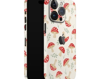 iPhone Skin 13/14/15 Pro , Plus , Max , Skin Wrap Cover Premium Qualität 3M Vinyl Red Mushroom Beige Cream