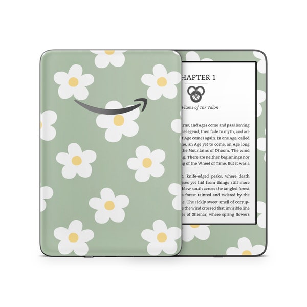 Amazon Kindle Skin Wrap Cover Premium Quality Decal 3M Vinyl Sage Green Daisy