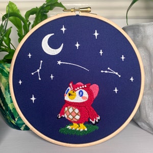 Animal Crossing Gift Celeste GLOW in the dark Animal Crossing Fan Art Embroidered Frame Wall Display / Hanging image 2