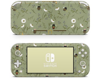 Nintendo Switch Lite Skin Wrap Premium Vinyl Sage Green Bees Flowers Cover