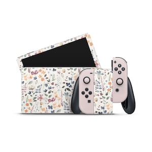 Nintendo Switch OLED-model skin wrap premium vinyl aquarel wilde bloemen