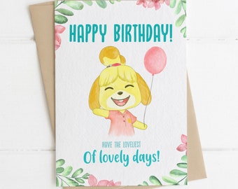 Animal Crossing Isabelle Birthday Wishes Greetings Card A5