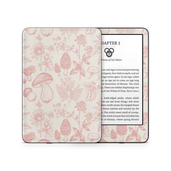 Housse de protection pour Kindle d'Amazon, autocollant de qualité supérieure, vinyle 3M, champignon beige, botanique