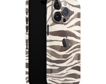 iPhone Skin 13 / 14 / 15 Pro, Plus, Max, Skin Wrap Cover Premium Qualität 3M Vinyl Creme Braun Zebra