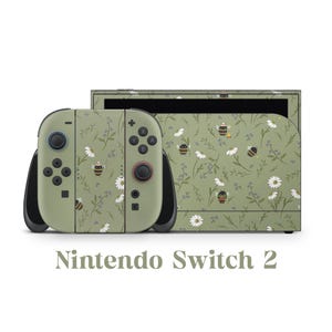 Nintendo Switch 2 Modellskin Wrap Premium Vinyl Sage Green Bees