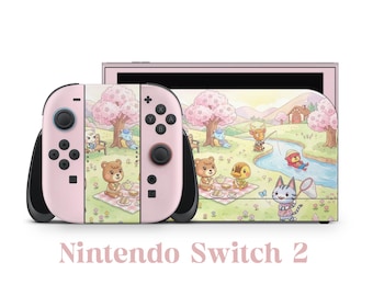 Nintendo Switch 2 Model Skin Wrap Premium Vinyl Cream Animal Crossing Cute Cherry Blossom Theme Kawaii