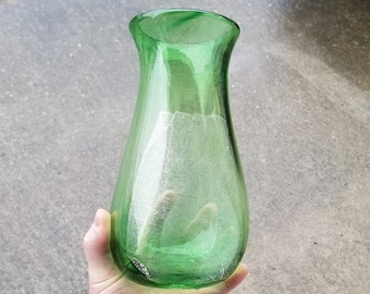 Hand Blown Green and Silver Glass Vase