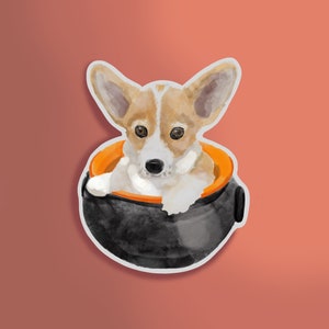 Cauldron Corgi Sticker, Halloween, coated, laptop, water bottle, tablet, Bullet Journal, cell phone, planer, scrapbook, DIY