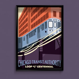 Chicago L Train Art Deco Print: Vintage Travel Poster (Unframed Digital Print