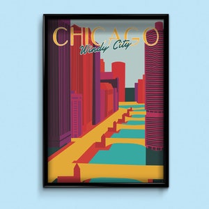 Chicago River- Chicago Travel Poster, Vintage Chicago Travel Poster, Chicago Print - Art Deco - Wall Decor - Unframed Digital Print