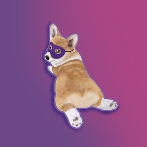 Masked Corgi Sticker, Halloween, coated, laptop, water bottle, tablet, Bullet Journal, cell phone, planner, scrapbook, DIY