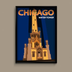 Chicago Watertower- Chicago Travel Poster, Vintage Chicago Travel Poster, Chicago Print - Art Deco - Wall Decor - Unframed Digital Print
