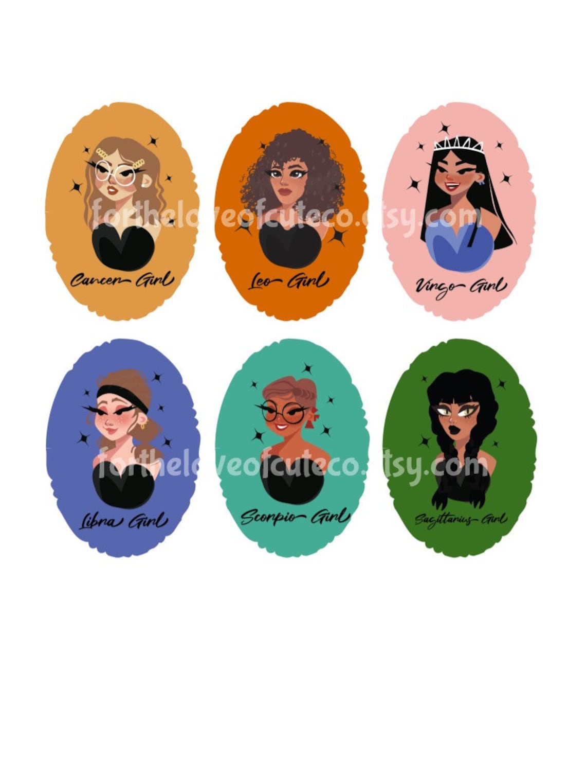 printable zodiac girls sticker sheets digital download