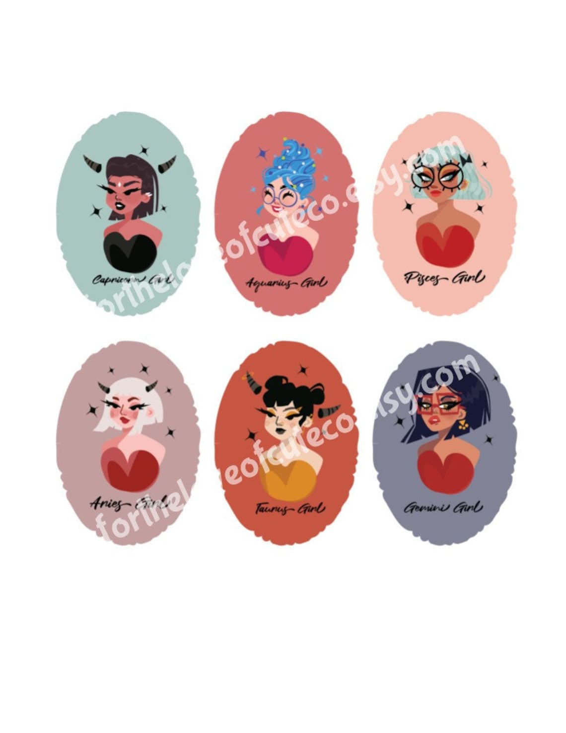 printable zodiac girls sticker sheets digital download