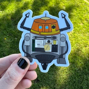 Orange Space Chaotic Robot Matte Vinyl Sticker