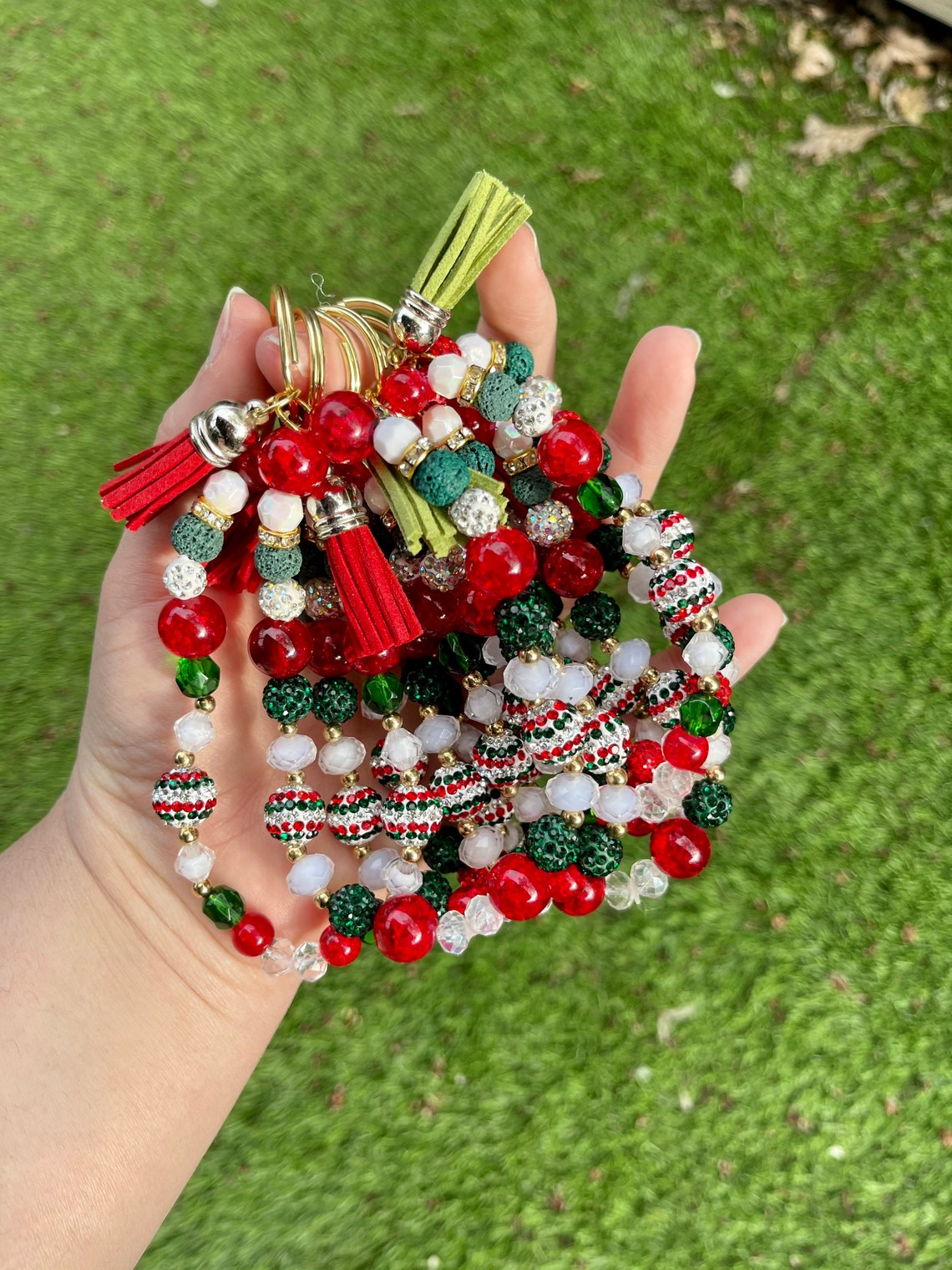 Christmas Inspired Beaded Keychain Etsy