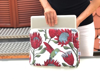 Mac Book Air sleeve -white red-laptop bag 13 inch Apple MacBook 13 inch bag -laptop bag MacBook-handmade from canvas fabric