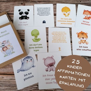 25 affirmation cards for children with animal motifs DIN A6 printed double-sided on playing card card - ideal for lunch boxes and as a gift