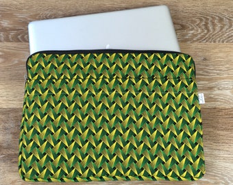 Laptop bag with extra side pocket made from South African Shweshwe fabric for 13" and 15" laptops