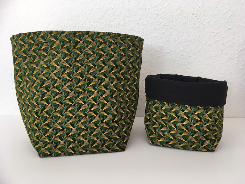 Large and small storage baskets made from South African Shweshwe fabric image 6