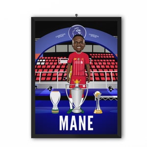 Sadio Mane (Liverpool FC) - Champions 19/20 LFC Cartoon Illustration Print - A3, A4 o A5