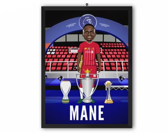 Sadio Mane (Liverpool FC) - Champions 19/20 LFC Caricature Illustration Print - A3, A4 or A5