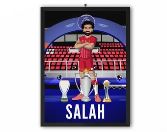 Mohamed Salah (Liverpool FC) - Champions 19/20 LFC Karikatyr Illustration Tryckt - A3, A4 eller A5