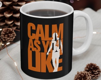 Calm As You Like - Virgil van Dijk (Orange, White, Black Print) Liverpool FC Mug (White Background) LFC