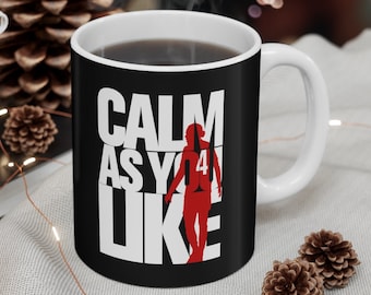 Calm As You Like - Virgil van Dijk (Red, White, Black Print) Liverpool FC Mug (White Background) LFC