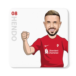 Jordan Henderson Caricature LFC White Coaster | Hendo Liverpool FC 2022/23 Reds England Premier League Fans