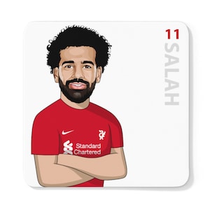 Mohamed Salah Caricature LFC White Coaster | Mo Liverpool FC 2022/23 Reds Egyptian King Premier League Fans