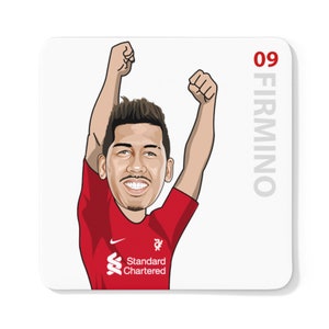 Roberto Firmino Caricature LFC White Coaster | Liverpool FC 2022/23 Reds Brazil Bobby Premier League Fans