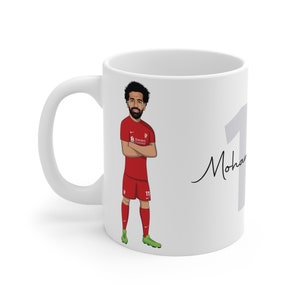 Mohamed Salah | Liverpool FC Caricature White Mug | LFC Egyptian King 2022/23 Kit Mo Salah for Reds Fans