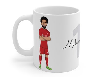 Mohamed Salah | Liverpool FC Caricature White Mug | LFC Egyptian King 2022/23 Kit Mo Salah for Reds Fans