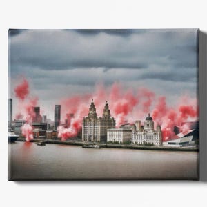 Liverpool Skyline Cityscape - LFC 2025 Parade Pyro - Liverpool FC Champions 2024/25 Portrait - A3, A4 or A5 (Landscape Version)