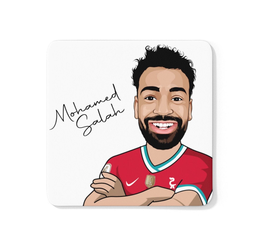 モハメド・サラー - リバプール FC 似顔絵 LFC コースター (白背景