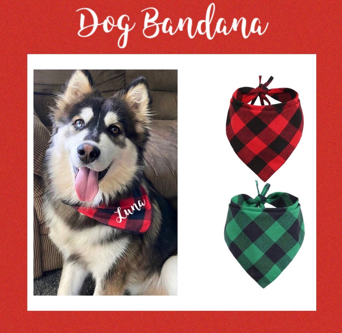 Personalized dog bandana with name small size pet bandana red Etsy